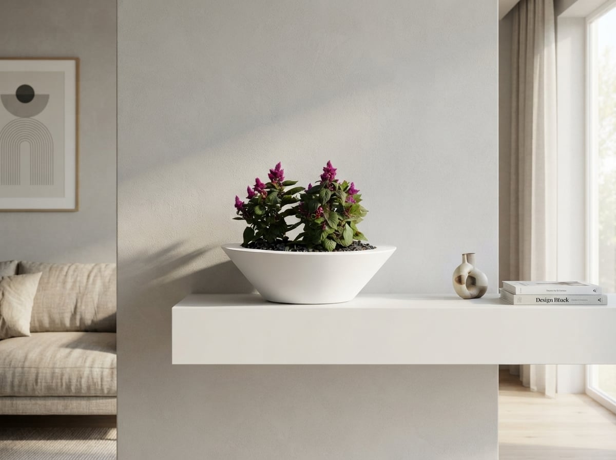 modern antrasit fiber saksı modelleri ahşap duvara monte raf dekorasyonu - Decoratime