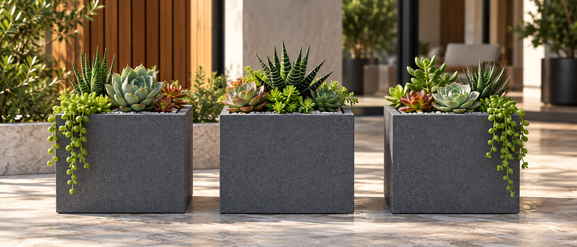 Modern tasarımlı gri beton sukulent saksı modeli - Decoratime