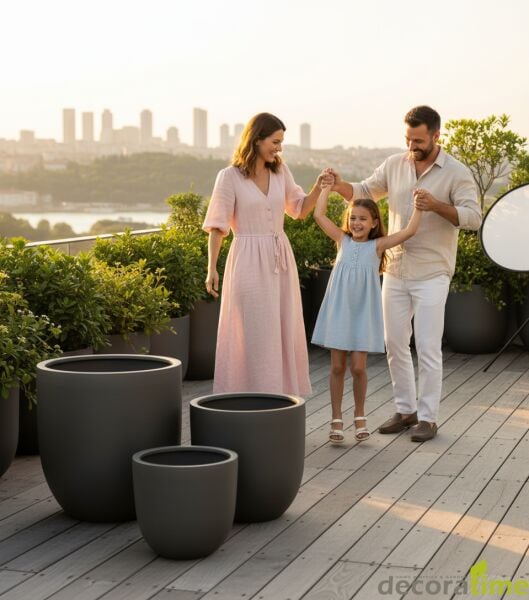 FİBER SAKSI ESTONA  - BÜYÜK SAKSI - DEKORATİF SAKSI - ÇİÇEKLİK Haznesiz - 40*80