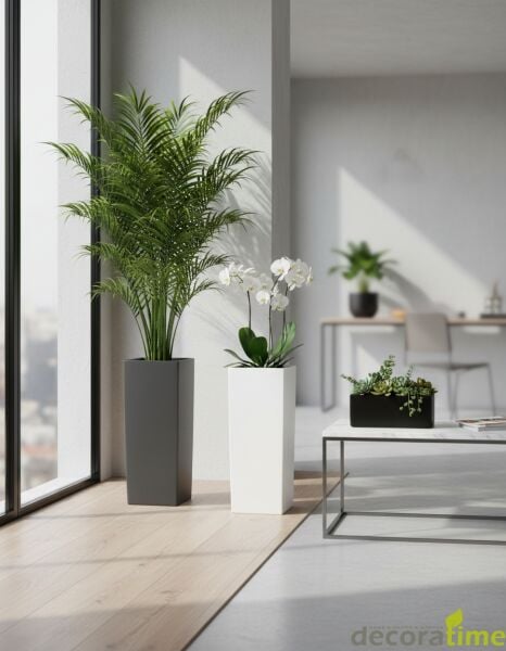 FİBER SAKSI MAXI HAVANA - BÜYÜK SAKSI - DEKORATİF SAKSI - ÇİÇEKLİK 40*40*100 - Haznesiz