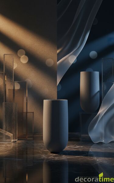 FİBER SAKSI ATENA - BÜYÜK SAKSI - DEKORATİF SAKSI - ÇİÇEKLİK Haznesiz - Ø*40*100 - Siyah Granit