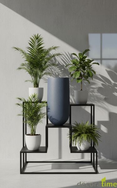 FİBER SAKSI ATENA - BÜYÜK SAKSI - DEKORATİF SAKSI - ÇİÇEKLİK Haznesiz - Ø*40*100 - Siyah Granit