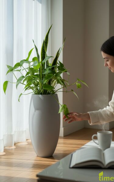 FİBER SAKSI FERA - BÜYÜK SAKSI - DEKORATİF SAKSI - ÇİÇEKLİK Haznesiz - Ø*45*120 - Siyah Granit