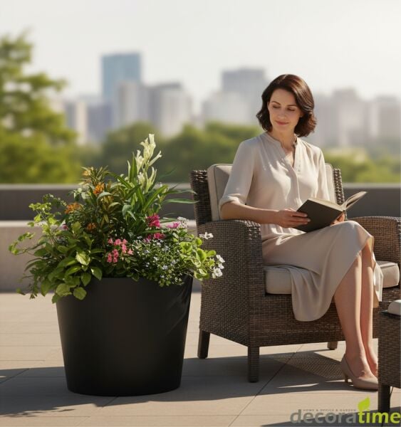 FİBER SAKSI SİMENA - BÜYÜK SAKSI - DEKORATİF SAKSI - ÇİÇEKLİK Ø*90*90 - Haznesiz