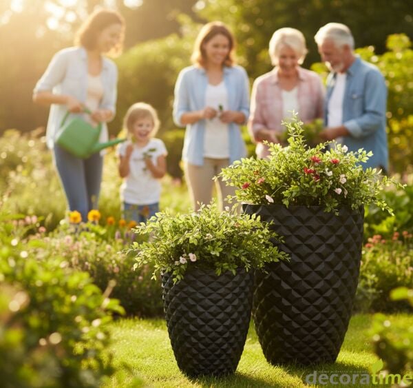 FİBER SAKSI CESTA - BÜYÜK SAKSI - DEKORATİF SAKSI - ÇİÇEKLİK Ø*42*62 - Hazneli